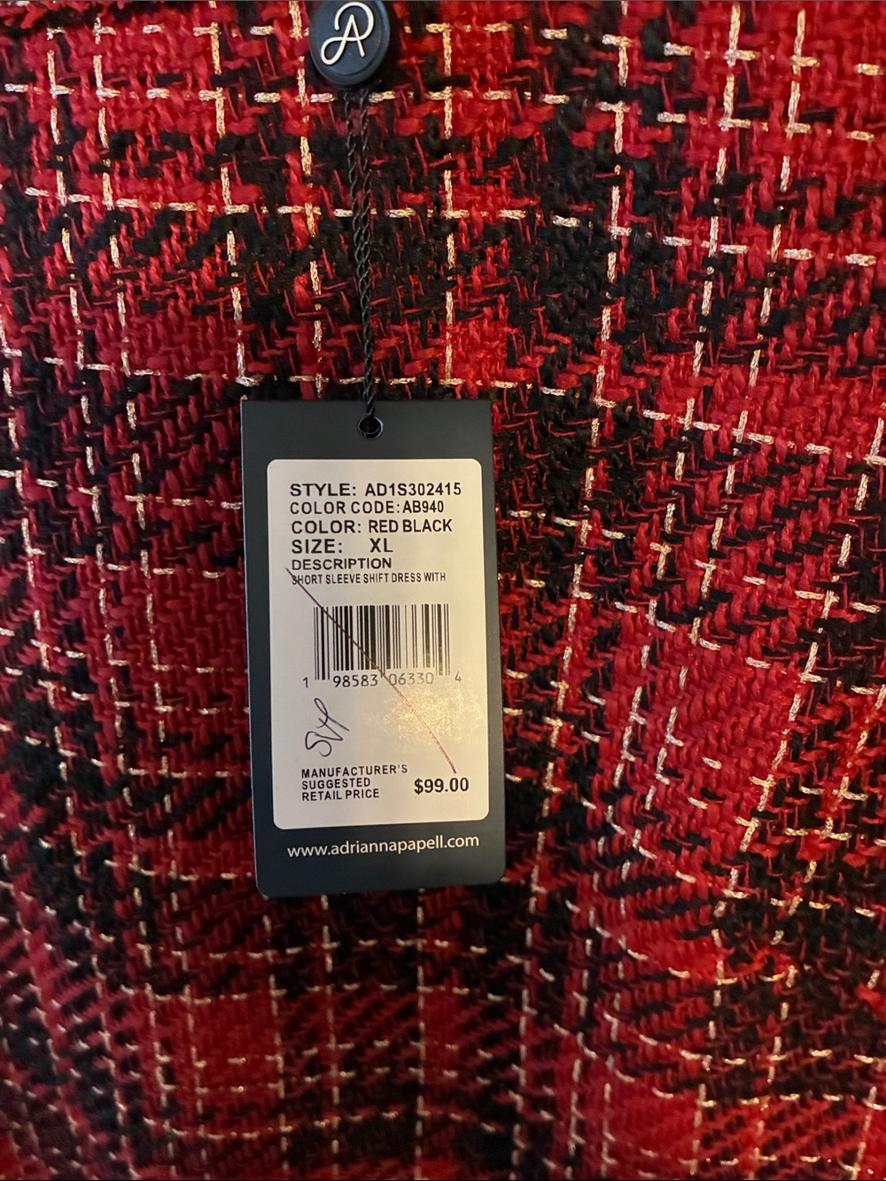 Adrianna Papell Red and Black Plaid Tweed Shift Dress sophisticated, holiday, - Picture 5 of 9